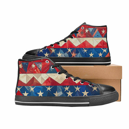 MEN'S American Flag Stars High Top Canvas Neon Fantasy Custom Shoes