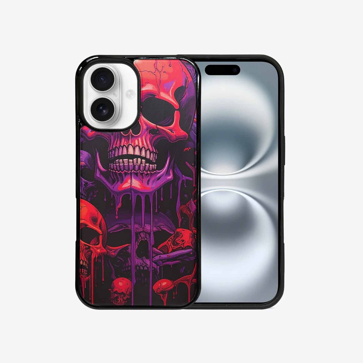 iPhone 16 Case — Red Purple Skeletons Neon Drip Melting, Custom Phone Case