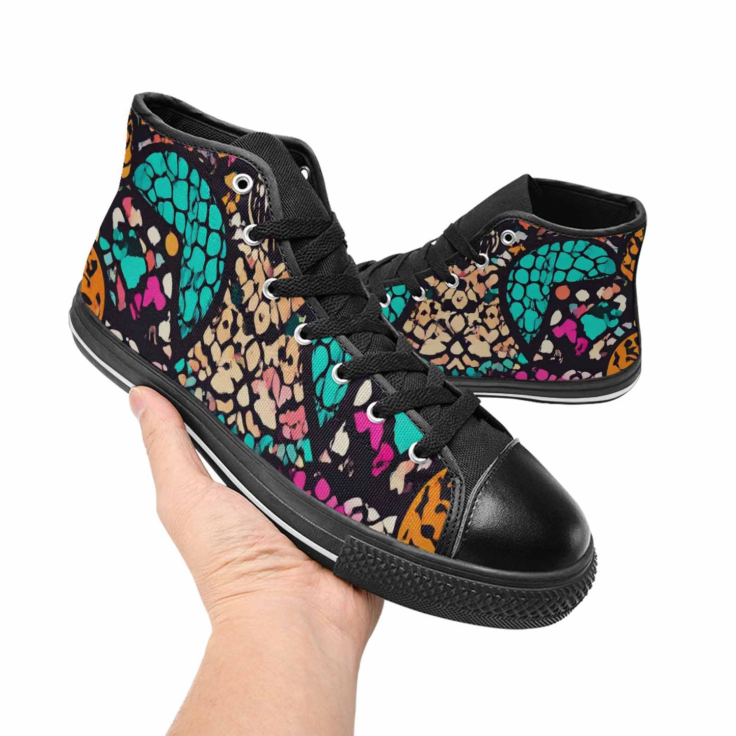 WOMEN'S Snake Print Skull High Top Canvas Vibrant Chaos Custom Shoes