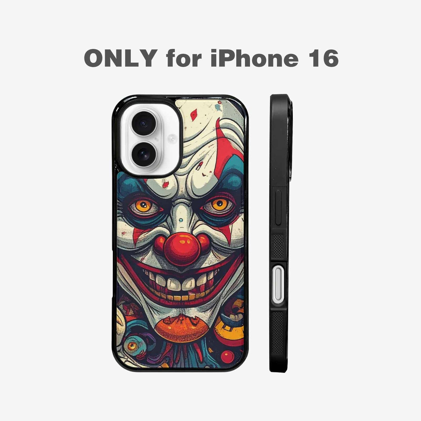iPhone 16 Case — Evil Circus Heads Faces Overlapping Patterns, Customized Protective Case