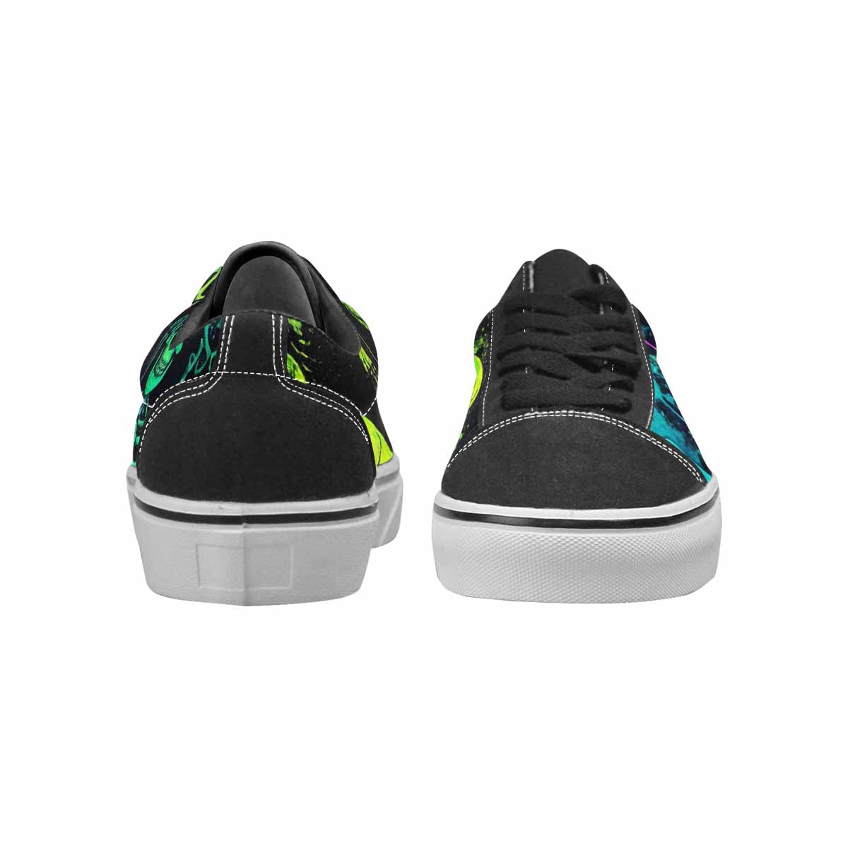 WOMEN'S Skeletons  Neon Green Lace-Up Canvas Vibrant Chaos Custom Sneakers