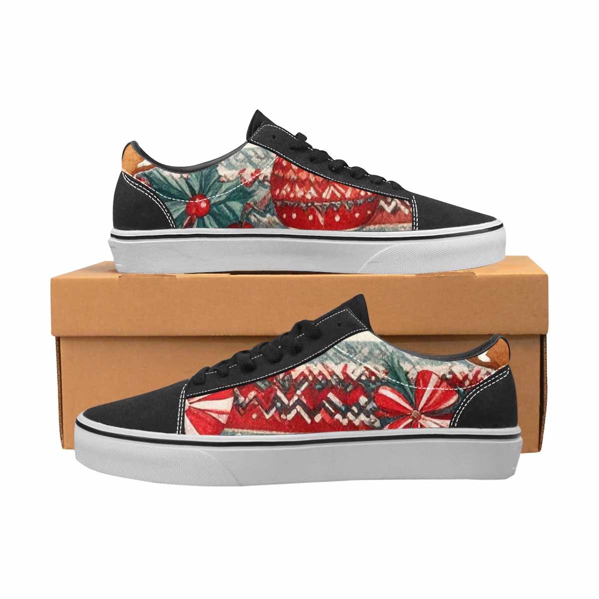 MEN'S Christmas Holly Snowflake Canvas Lace-Up Grunge Custom Sneakers