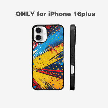 iPhone 16 Plus Case — Comic Halftone Comic Bursts Pattern Hundreds, Custom Made Phone Cover