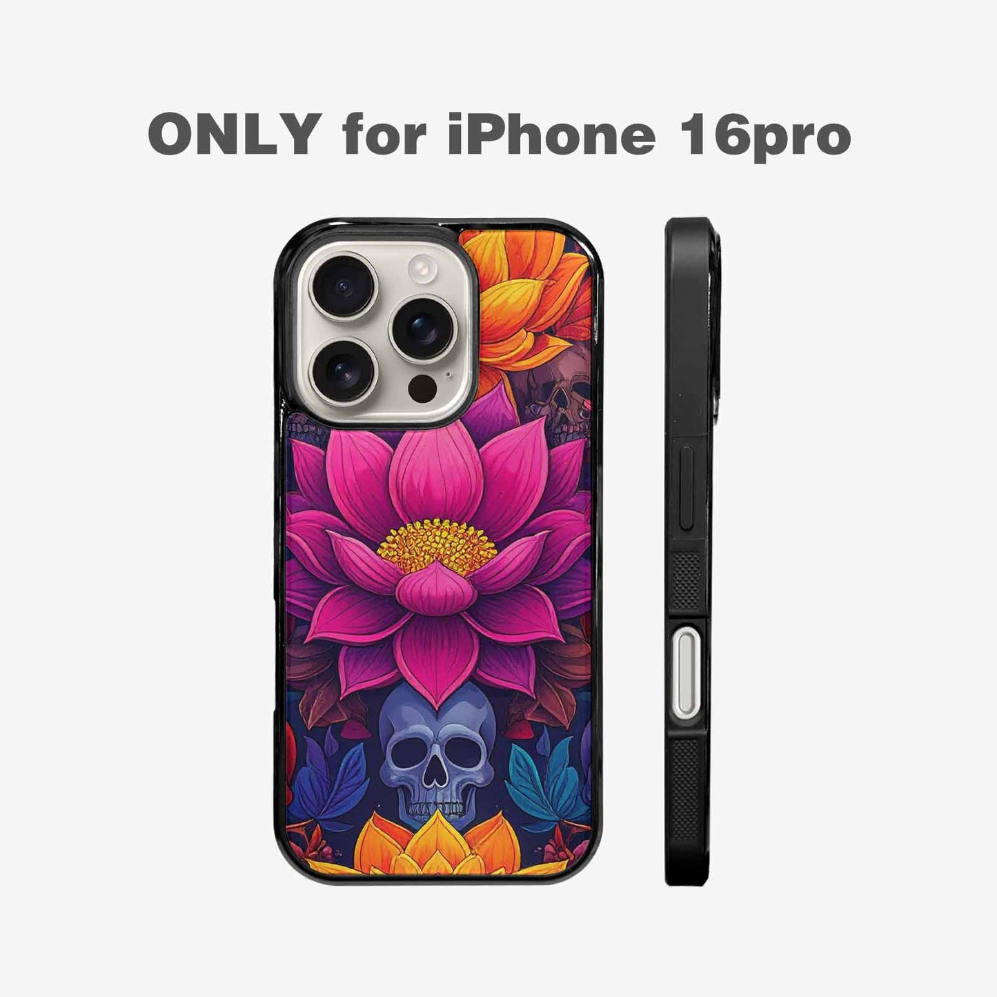 iPhone 16 Pro Case — Lotus Skulls, Personalized Phone Case
