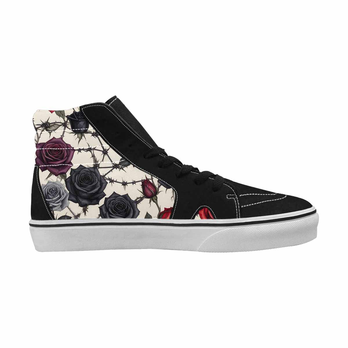 WOMEN'S Black Gothic Rose High Top Canvas Neon Fantasy Shoes