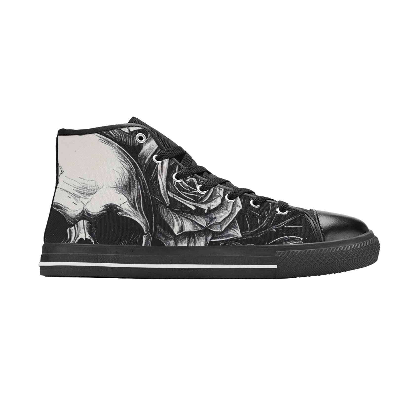 MEN'S Skulls Roses Black Ink High Top Canvas Neon Fantasy Custom Sneakers