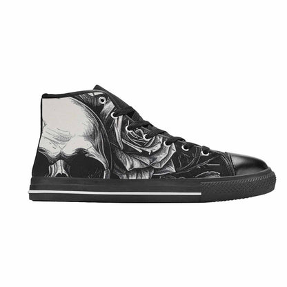 MEN'S Skulls Roses Black Ink High Top Canvas Neon Fantasy Custom Sneakers