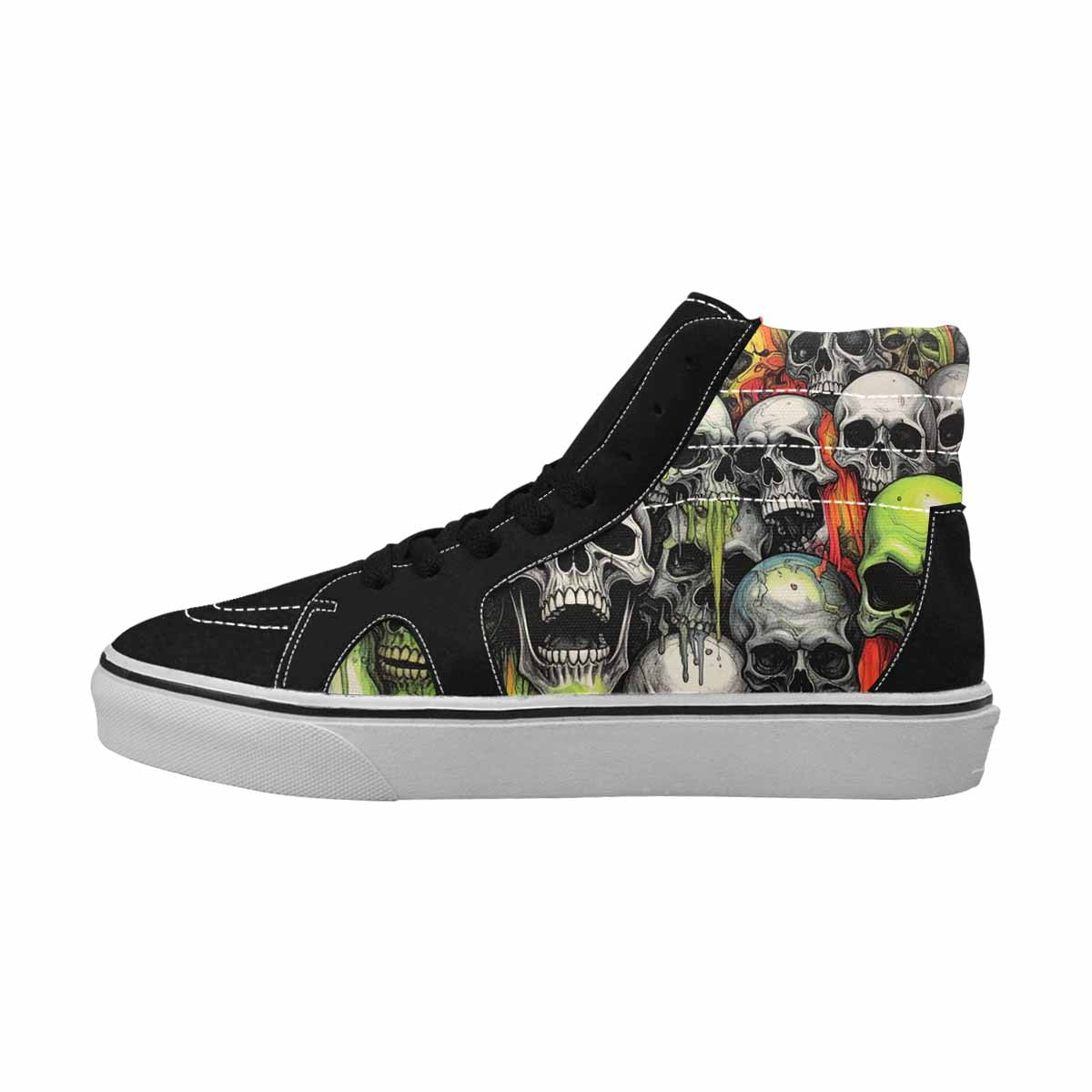 MEN'S Skulls Black & Green Ink High Top Canvas Streetwear Melting Art Custom Print Sneakers