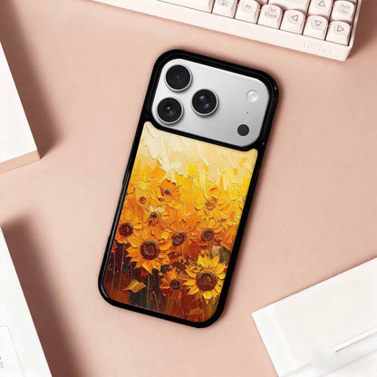 iPhone 17 Pro Case — Impressionist Sunflower Brushstroke Pattern Hundreds Floral, Customized Protective Case