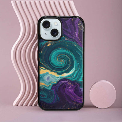 iPhone 15 Case — Marbled Swirl Texture Blended With Galaxy, Original Design Phone Case