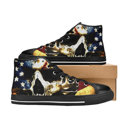 MEN'S Patriotic Usa Flag Skull High Top Canvas Dreamcore Custom Sneakers