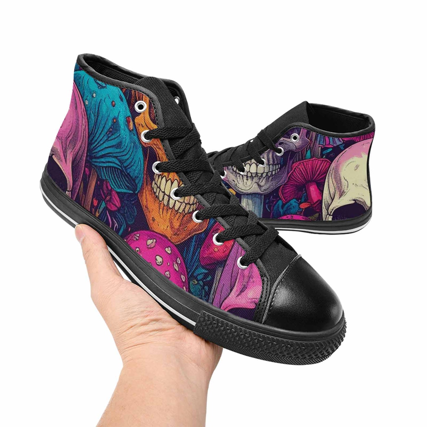 MEN'S Mushroom Skull High Top Canvas Cottagecore Custom Sneakers