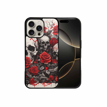 iPhone 16 Pro Max Case — Skull And Roses Black Red Ink, Original Design Phone Case