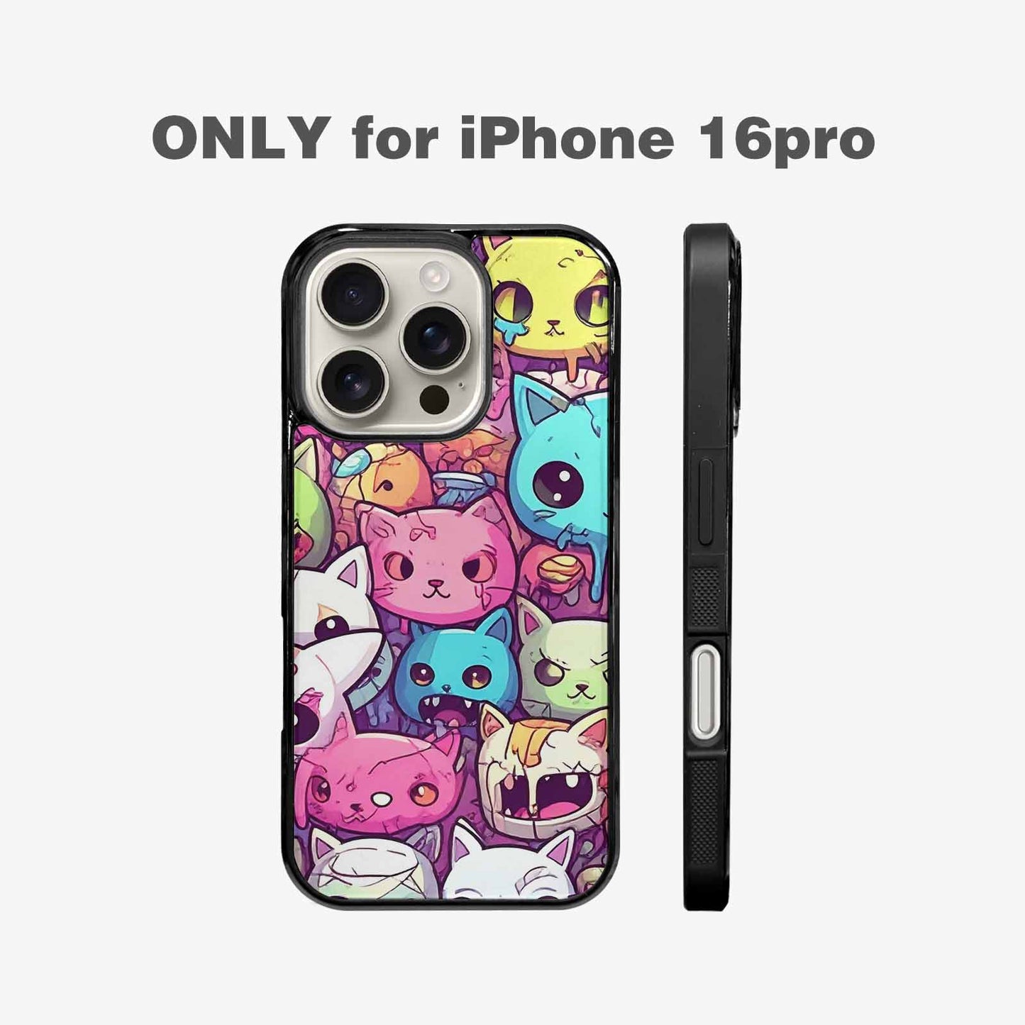 iPhone 16 Pro Case — Pastel Gore Cat Character Pattern Hundreds, Unique Phone Case Design
