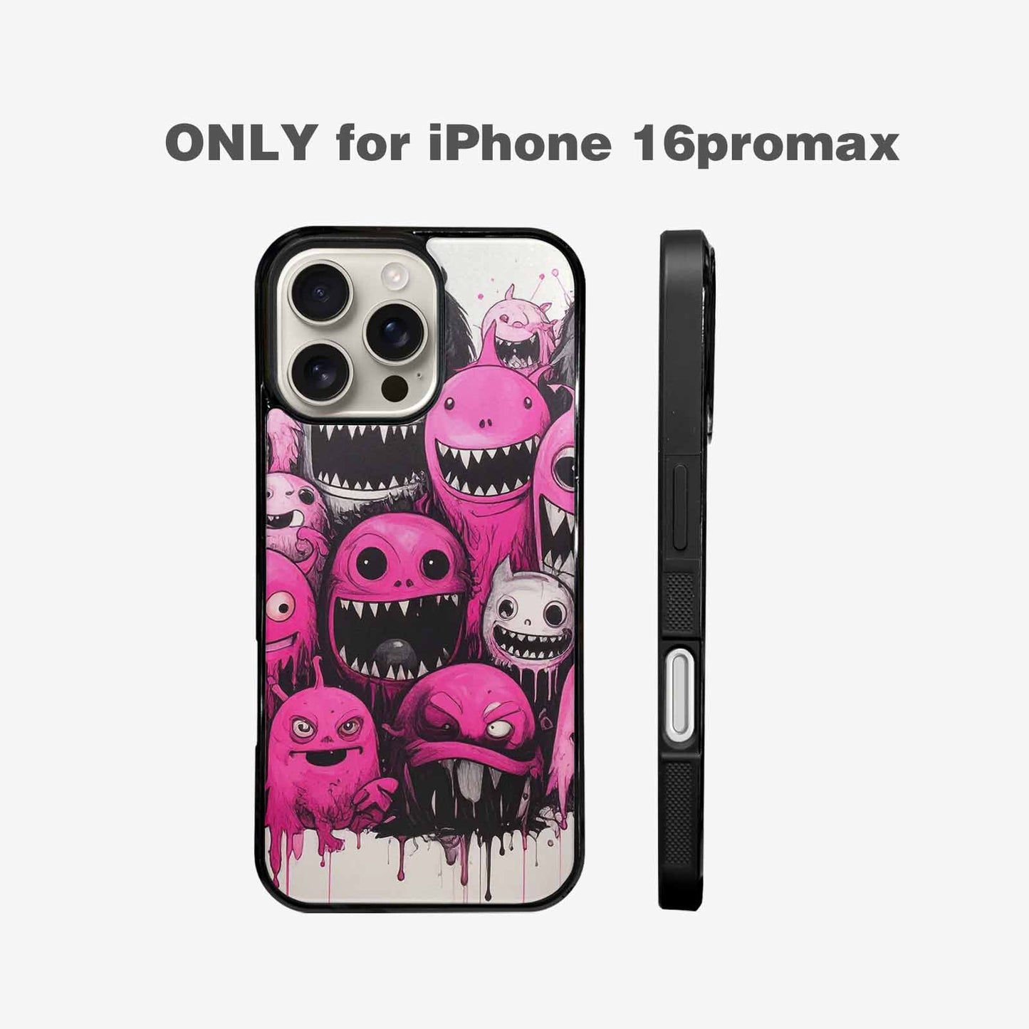 iPhone 16 Pro Max Case — Monsters General Black Pink Ink Cartoon, Custom Phone Case
