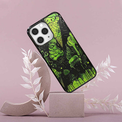 iPhone 15 Pro Max Case — Ice Cream Motif Black Green Ink, Custom Printed Phone Case