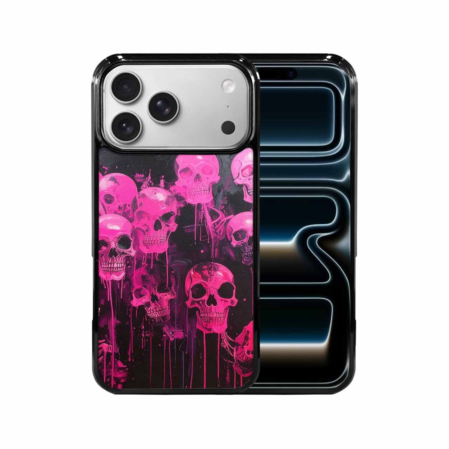 iPhone 17 Pro Max Case — Skeletons Neon Pink Glowskelet Original Art, Custom Art Phone Cover