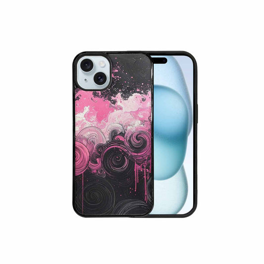 iPhone 15 Plus Case — Van Gogh Swirl Black Pink Ink, Personalized Phone Case