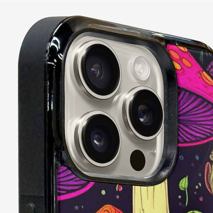 iPhone 16 Pro Case — Psychedelic Mushroom Cartoon Pattern, Custom Art Phone Cover