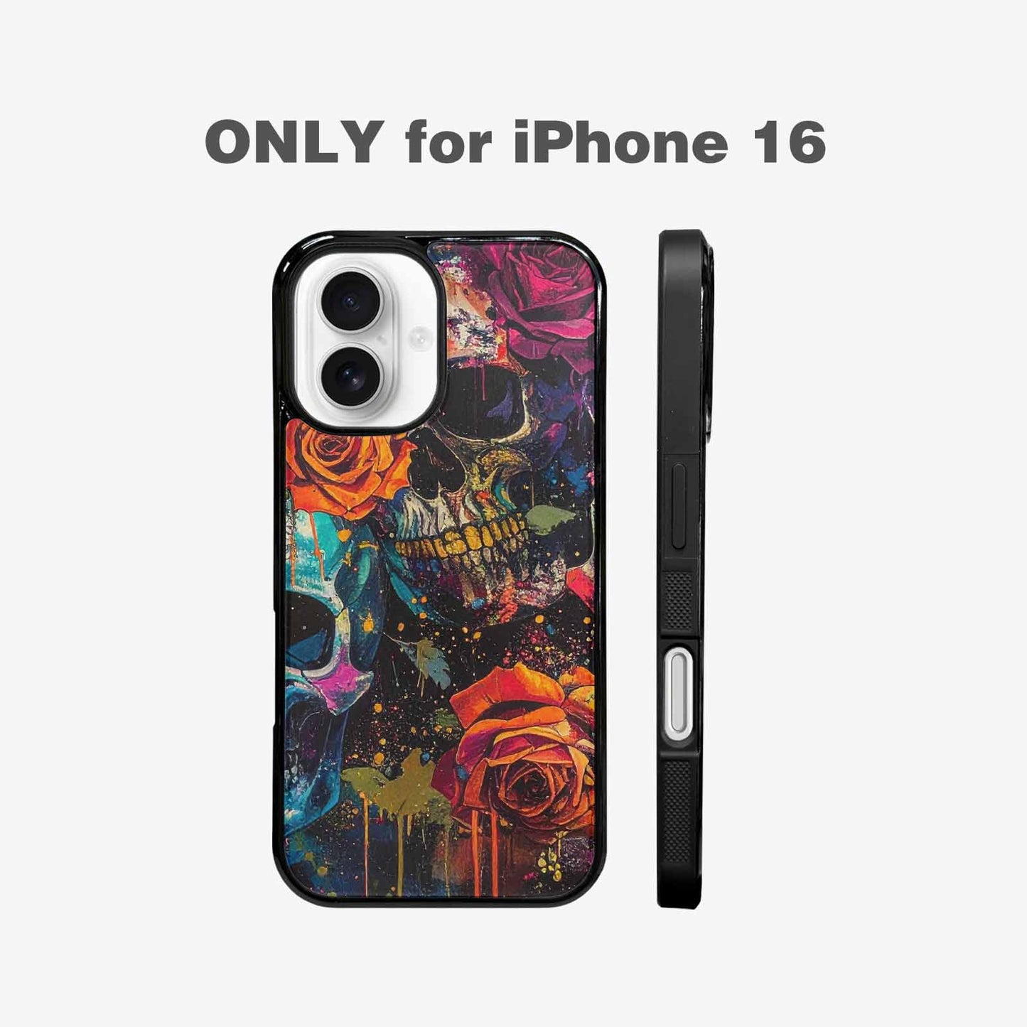 iPhone 16 Case — Skulls Roses Acid Wash Custom, Personalized Phone Case