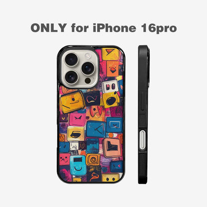 iPhone 16 Pro Case — Hand Drawn Icon Doodle Pattern Hundreds, Custom Art Phone Cover