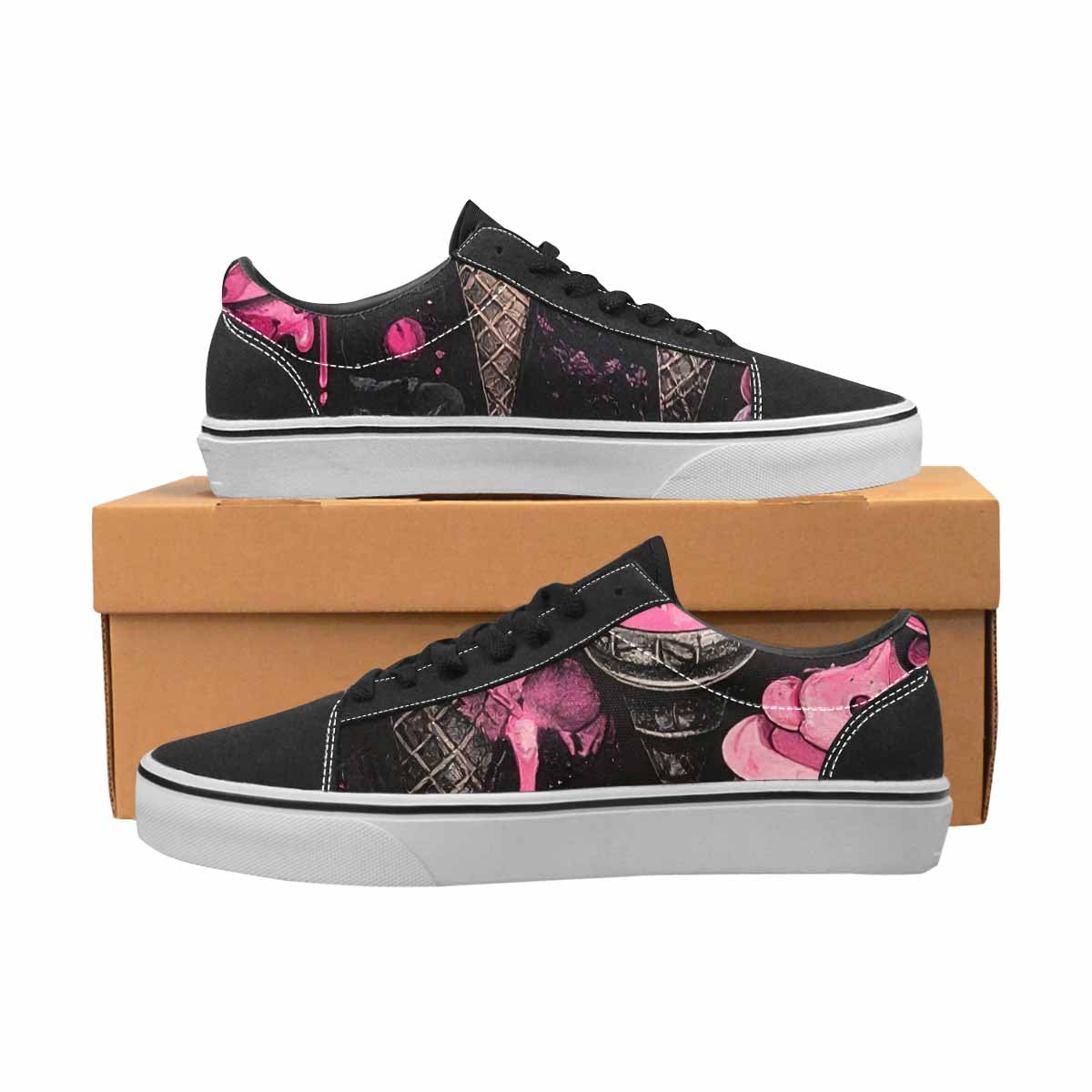 WOMEN'S Ice Cream Motif Lace-Up Canvas Vivid Sneakers