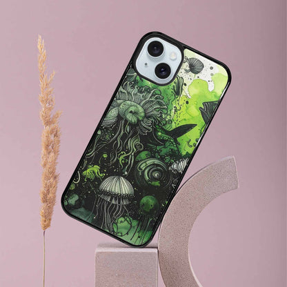 iPhone 15 Plus Case — Sea Creature Burst Black Green Ink, Custom Print Case Cover