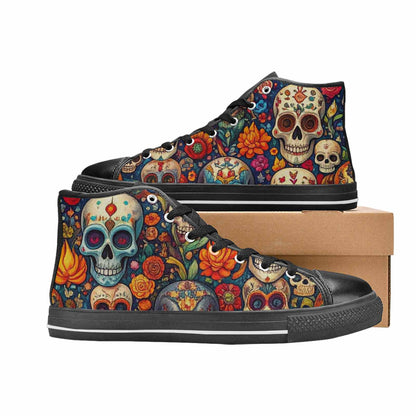 MEN'S Skull High Top Canvas Cottagecore Custom Shoes