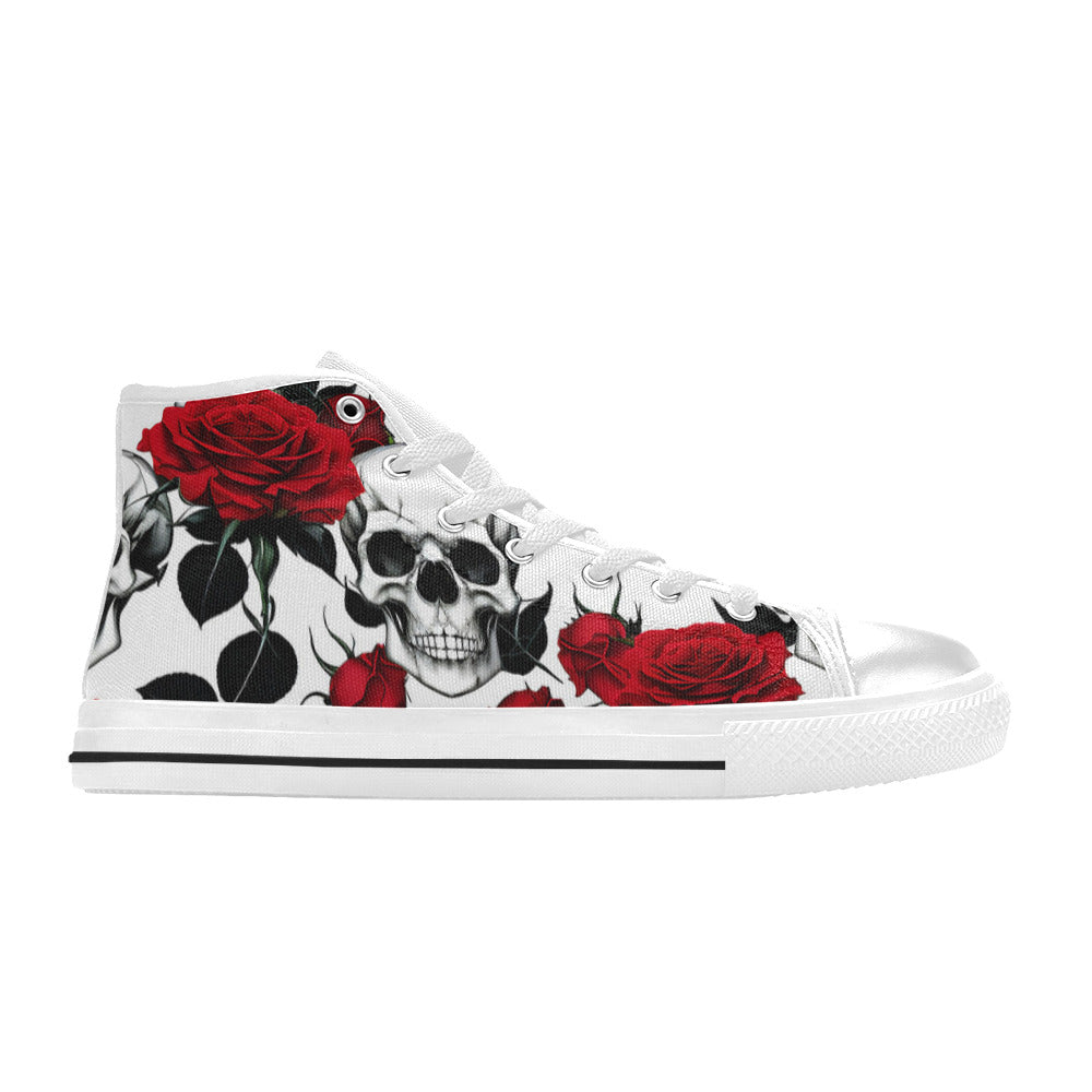 WOMEN'S Skulls Roses Deluxe 8 High Top Canvas Wallpaper Art Custom Shoes