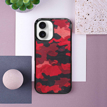 iPhone 16 Case — Tactical Camo Red Black Custom, Original Design Phone Case