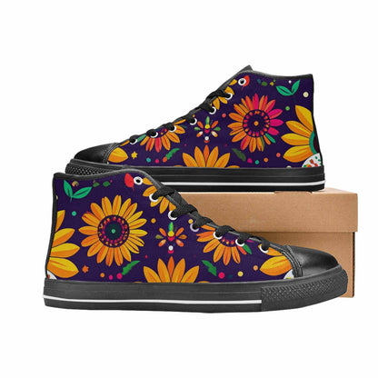 MEN'S Sunflowers And Skulls High Top Canvas Vivid Sneakers