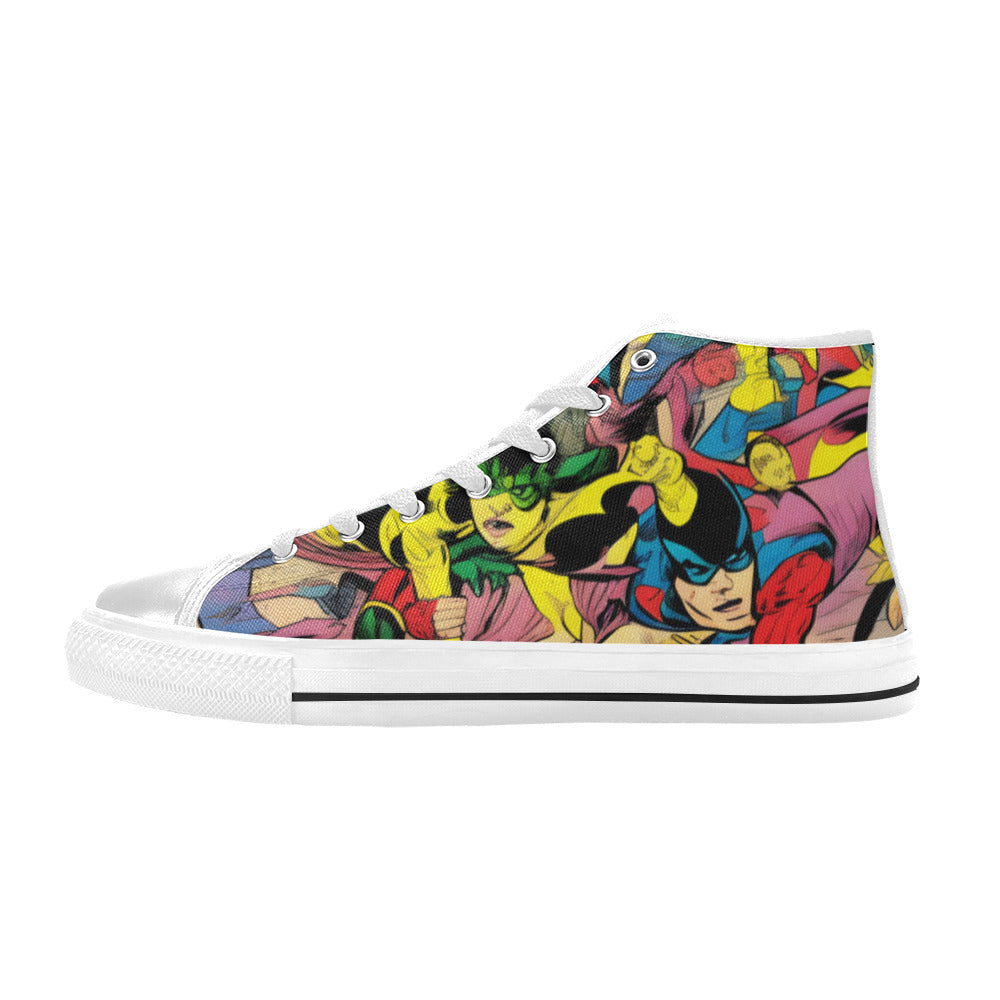 WOMEN'S Retro Comic Art High Top Canvas Neon Fantasy Shoes