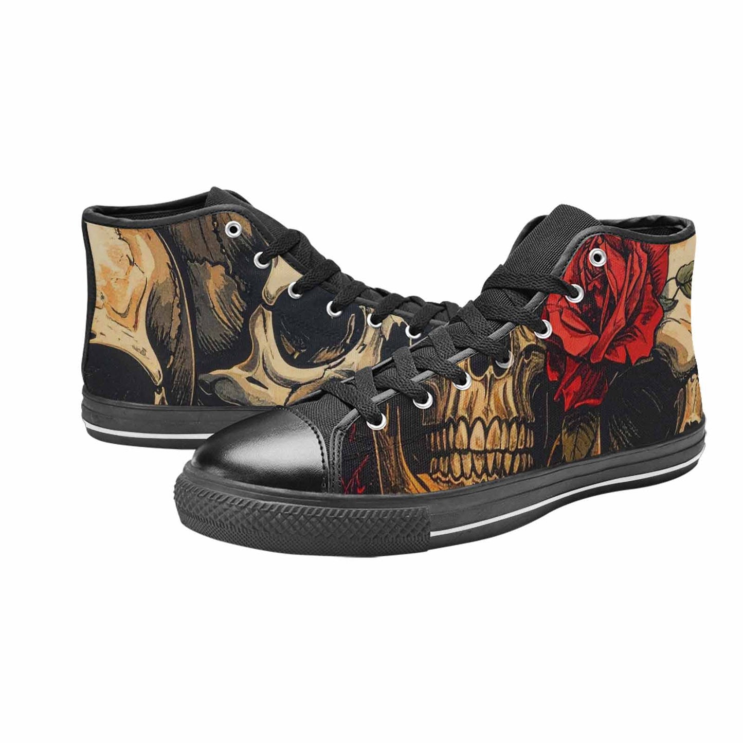 WOMEN'S Skulls Roses Bold Pen Ink High Top Canvas Aesthetic Sneakers