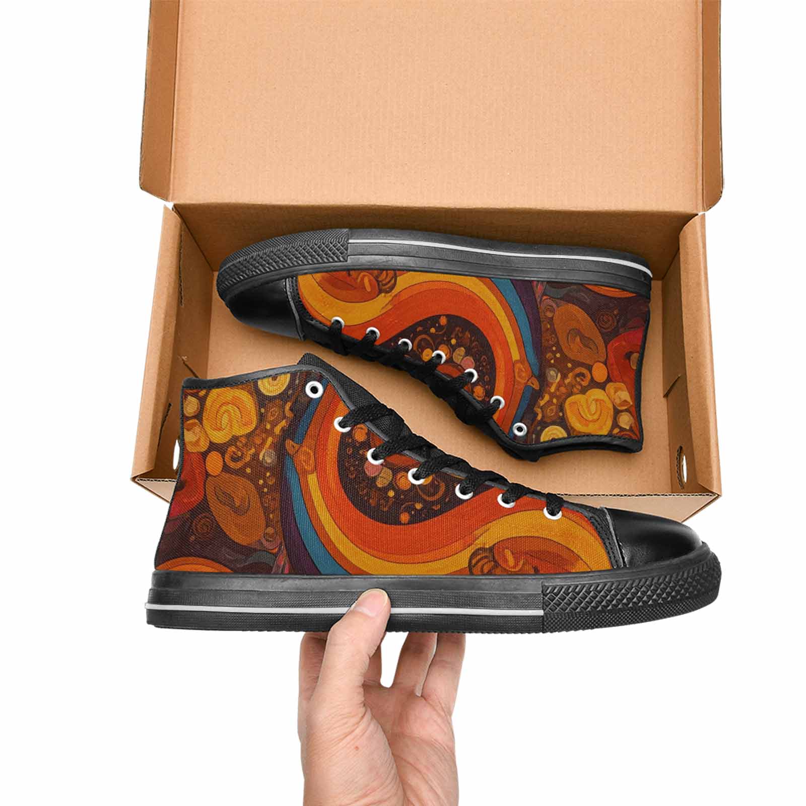 WOMEN'S Groovy 70S Peace High Top Canvas Grunge Custom Shoes