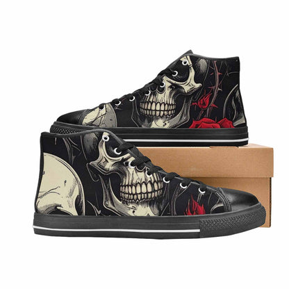 WOMEN'S Ornate Gothic Skulls Roses High Top Canvas Aesthetic Custom Sneakers