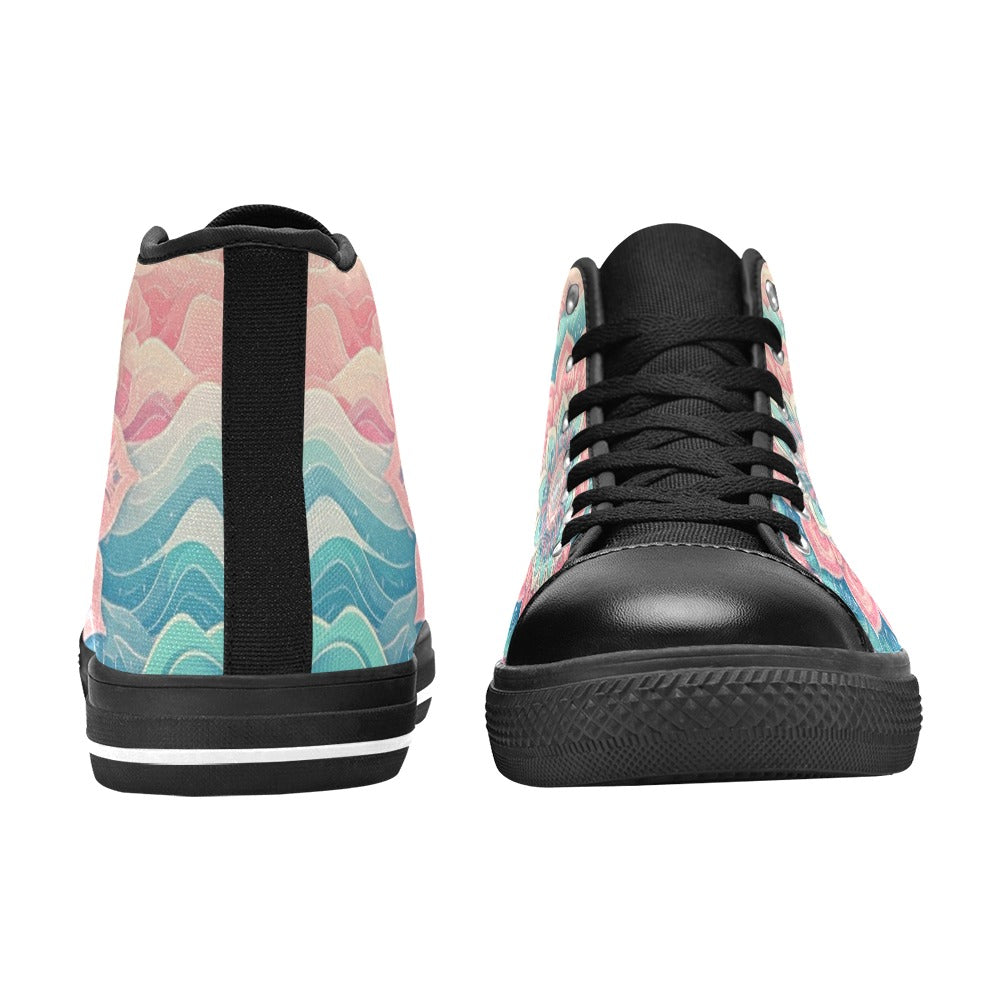 WOMEN'S Pastel Wave Mandala High Top Canvas Vibrant Chaos Custom Sneakers