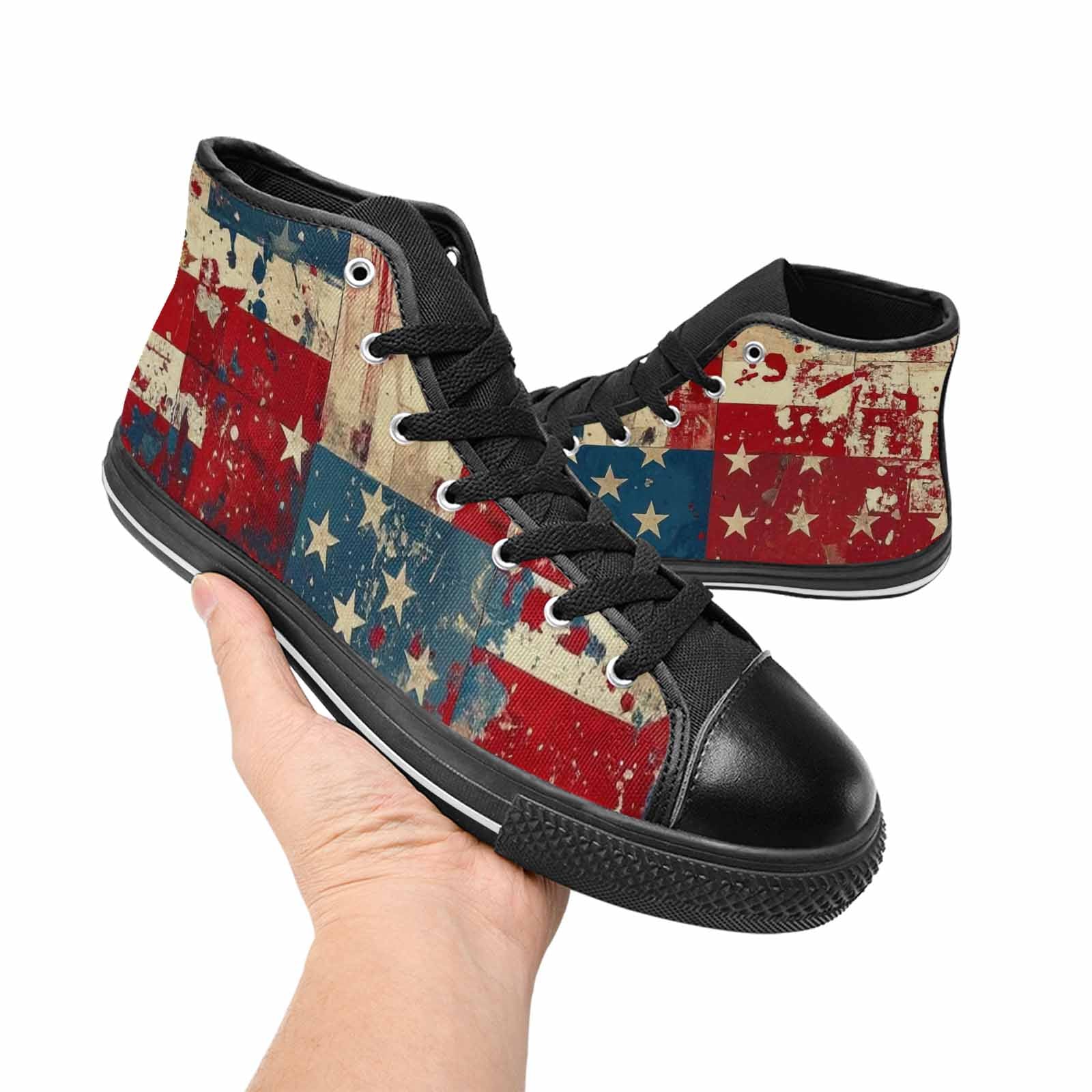 MEN'S American Flag Stars High Top Canvas Neon Fantasy Custom Sneakers