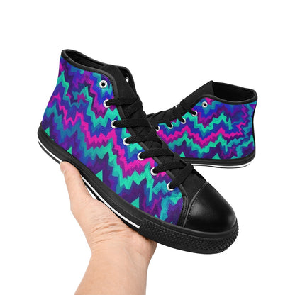 MEN'S Psychedelic Chevron Vortex High Top Canvas Vibrant Chaos Shoes