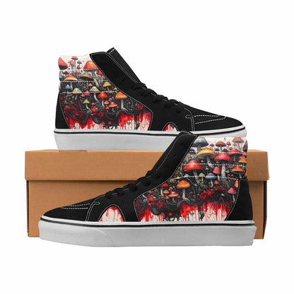 MEN'S Mushrooms Black & Red Ink High Top Canvas Custom Design Neon Fantasy Custom Print Sneakers