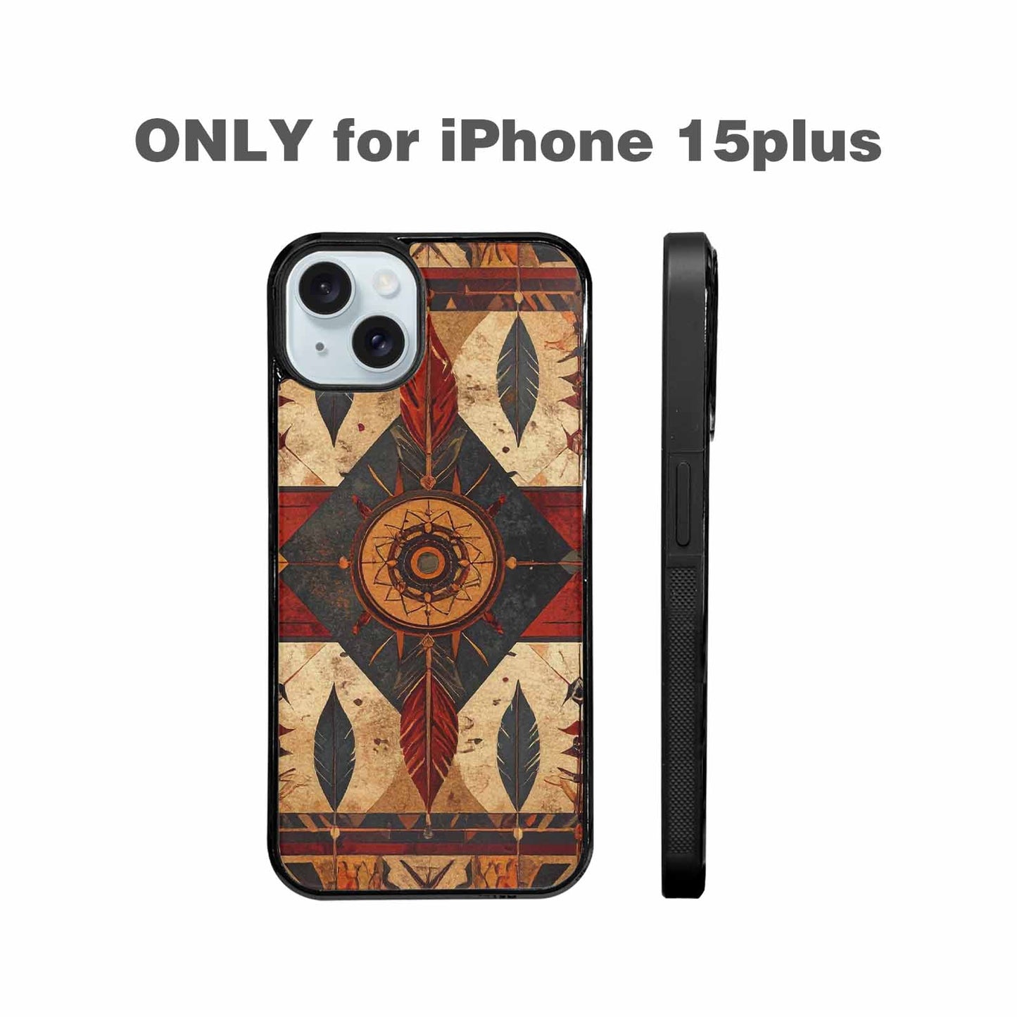 iPhone 15 Plus Case — Native American Geometric Pattern Arrows Feathers, Unique Phone Case Design
