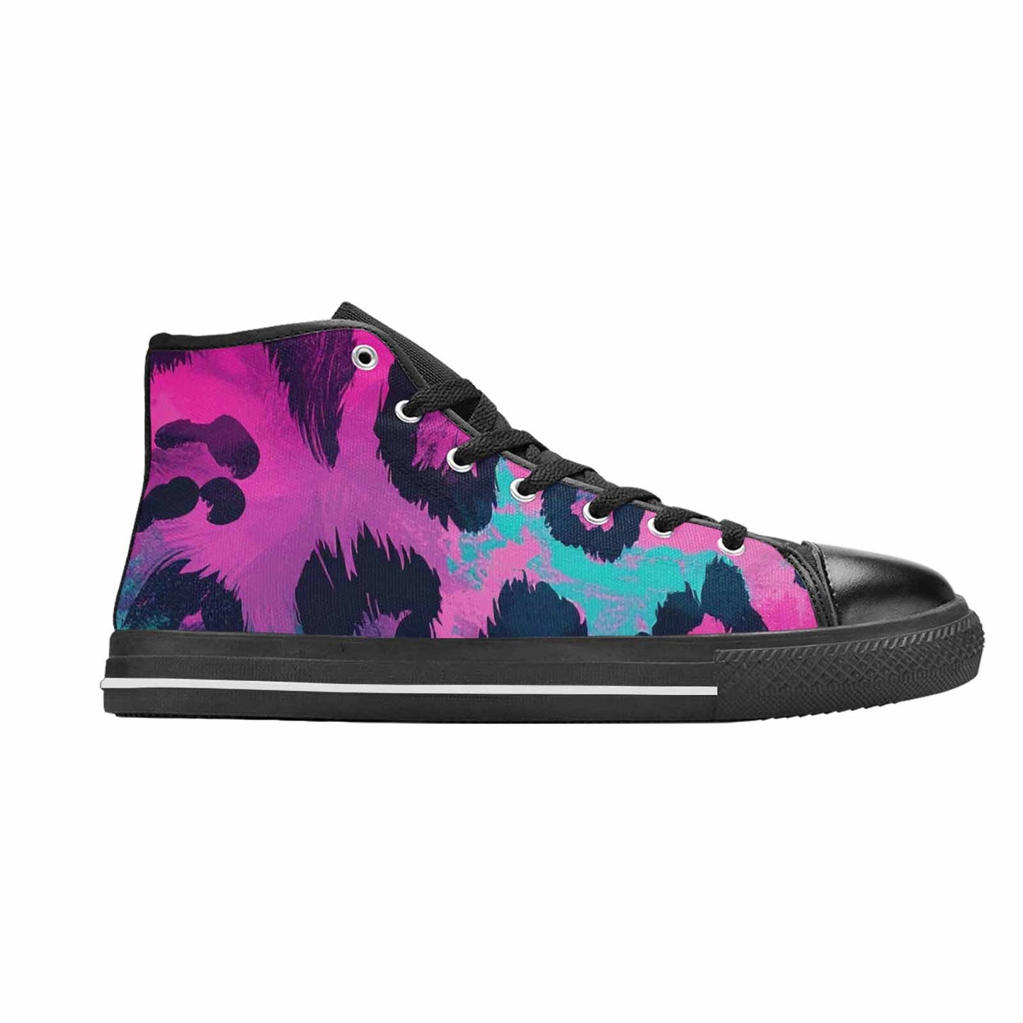 WOMEN'S Leopard Neon Pink Teal Airbrush High Top Canvas Dreamcore Sneakers