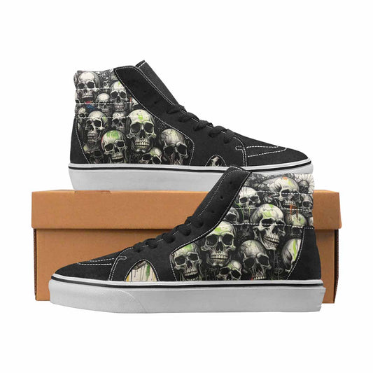 WOMEN'S Skulls Black & Green Ink High Top Canvas Custom Fashion Aesthetic Sneakers