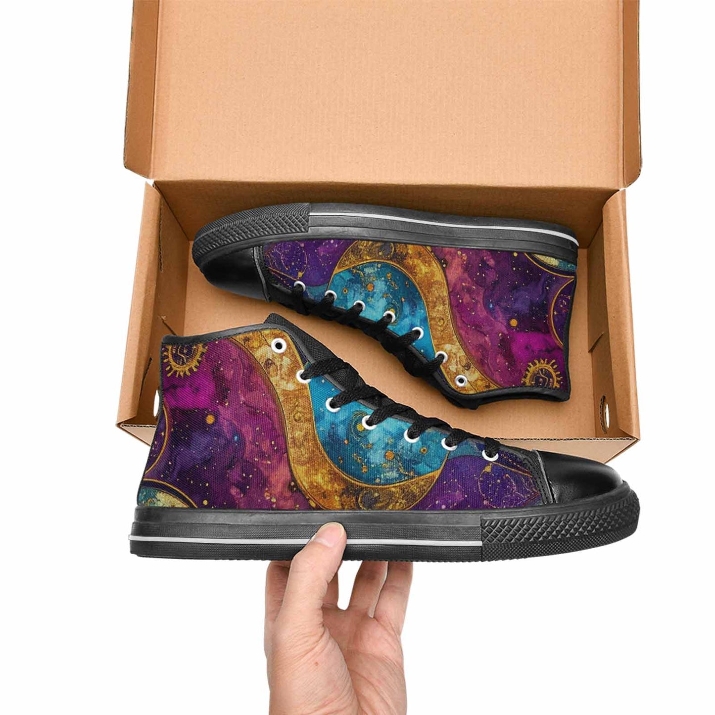 WOMEN'S Steampunk Galaxy High Top Canvas Vibrant Chaos Shoes