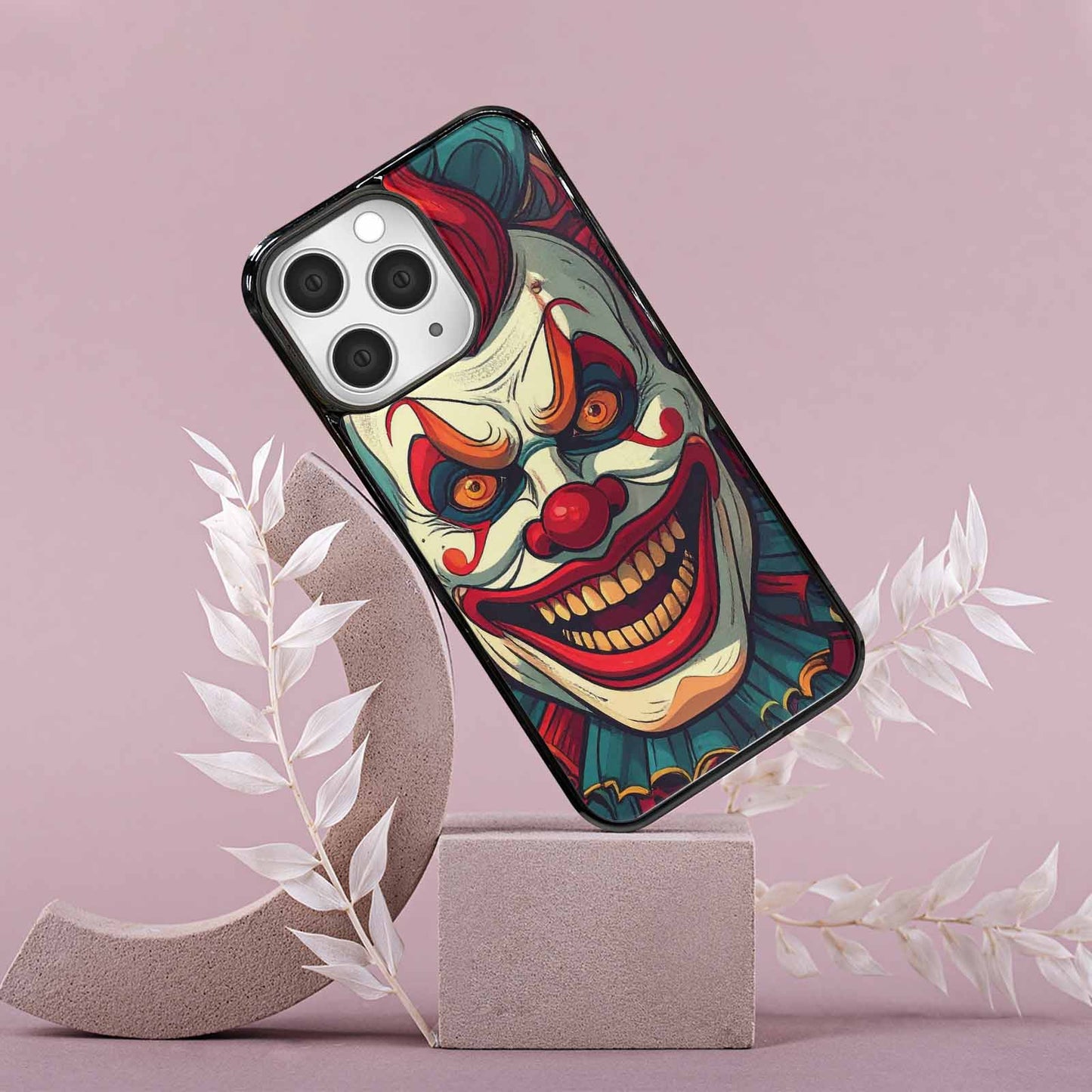 iPhone 15 Pro Max Case — Evil Circus Heads Faces Overlapping Patterns, Custom Phone Case