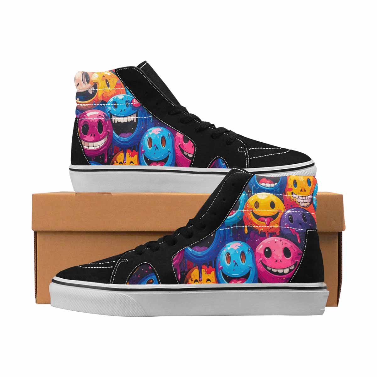 MEN'S Smiley Face High Top Canvas Boutique Neon Fantasy Limited Edition Sneakers