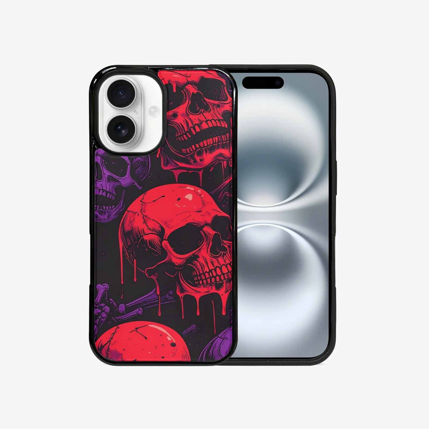 iPhone 16 Case — Red Purple Skeletons Neon Drip Melting, Custom Art Phone Cover