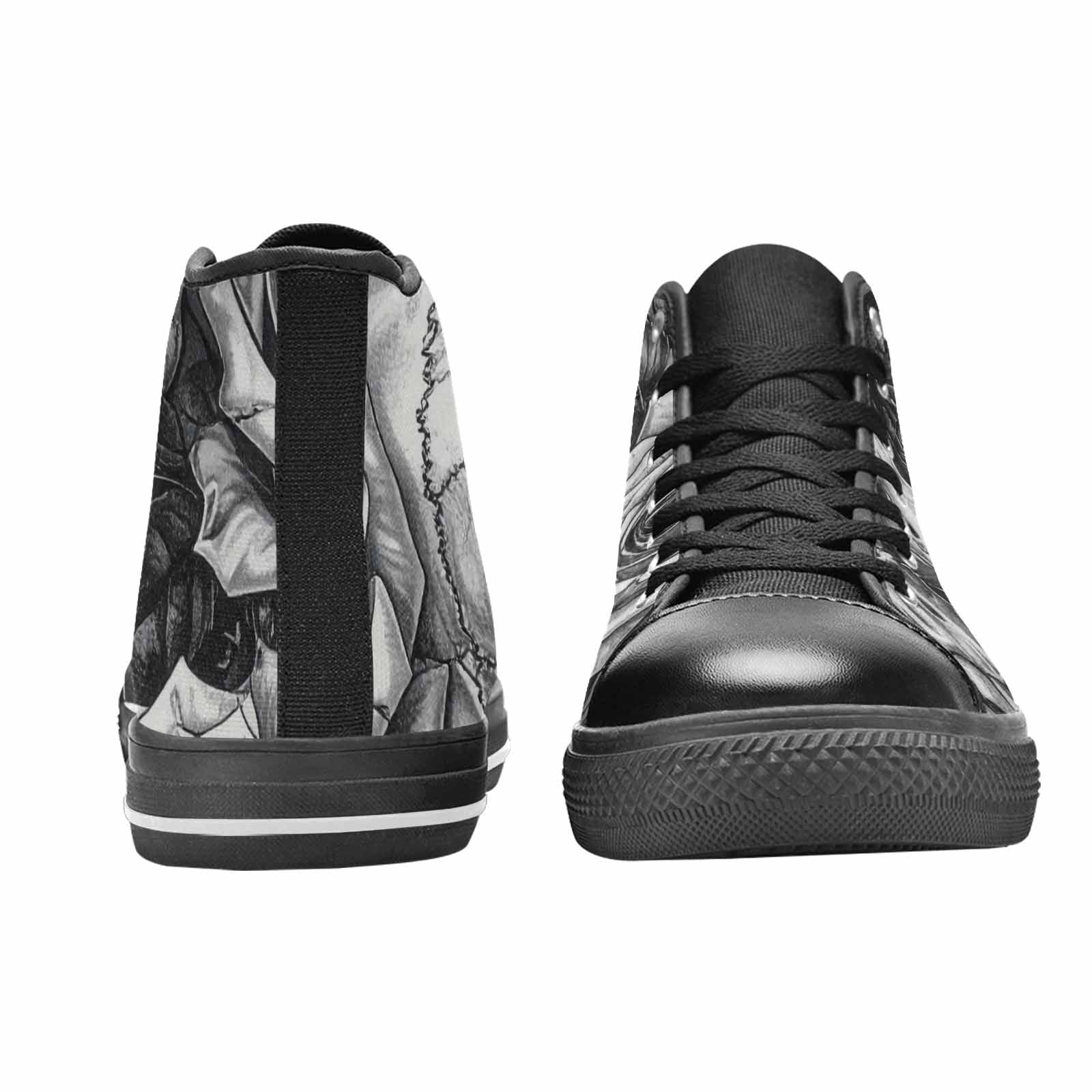 MEN'S Skulls Roses Pen Ink High Top Canvas Vibrant Chaos Shoes