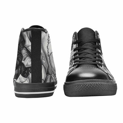 MEN'S Skulls Roses Pen Ink High Top Canvas Vibrant Chaos Shoes