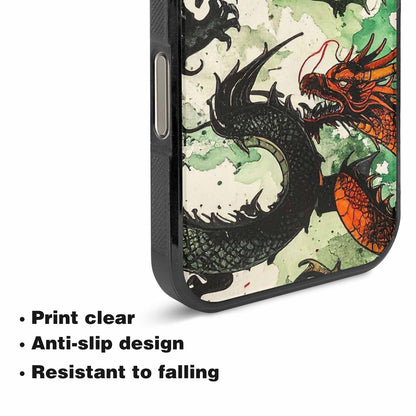 iPhone 16 Pro Max Case — Dragon Scale Black Green Ink Dragons, Custom Printed Phone Case