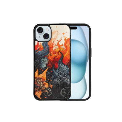 iPhone 15 Plus Case — Flame Burst Black Red Ink Flame, Custom Art Phone Cover